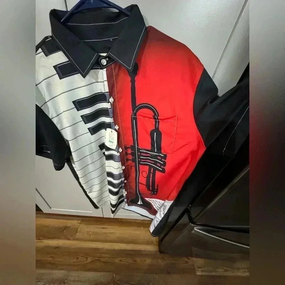 Royaura Men's Nostalgic Music Shirt Short Sleeve Shirt- L NWT - Picture 8 of 11